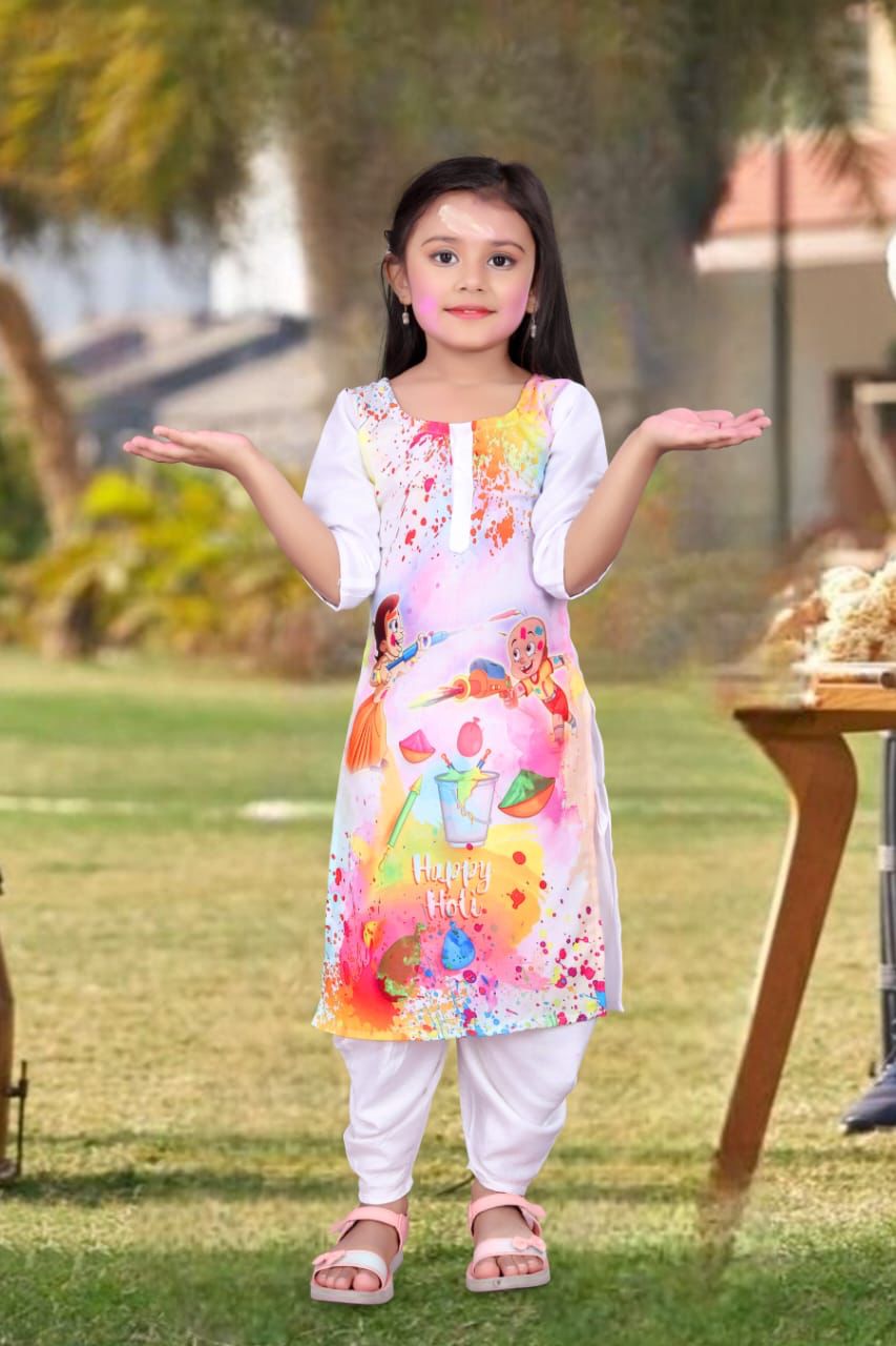 Beautiful Designer Holi Special Kids Kurti with Dhoti