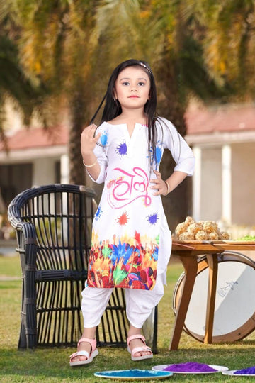 Beautiful Designer Holi Special Kids Kurti with Dhoti