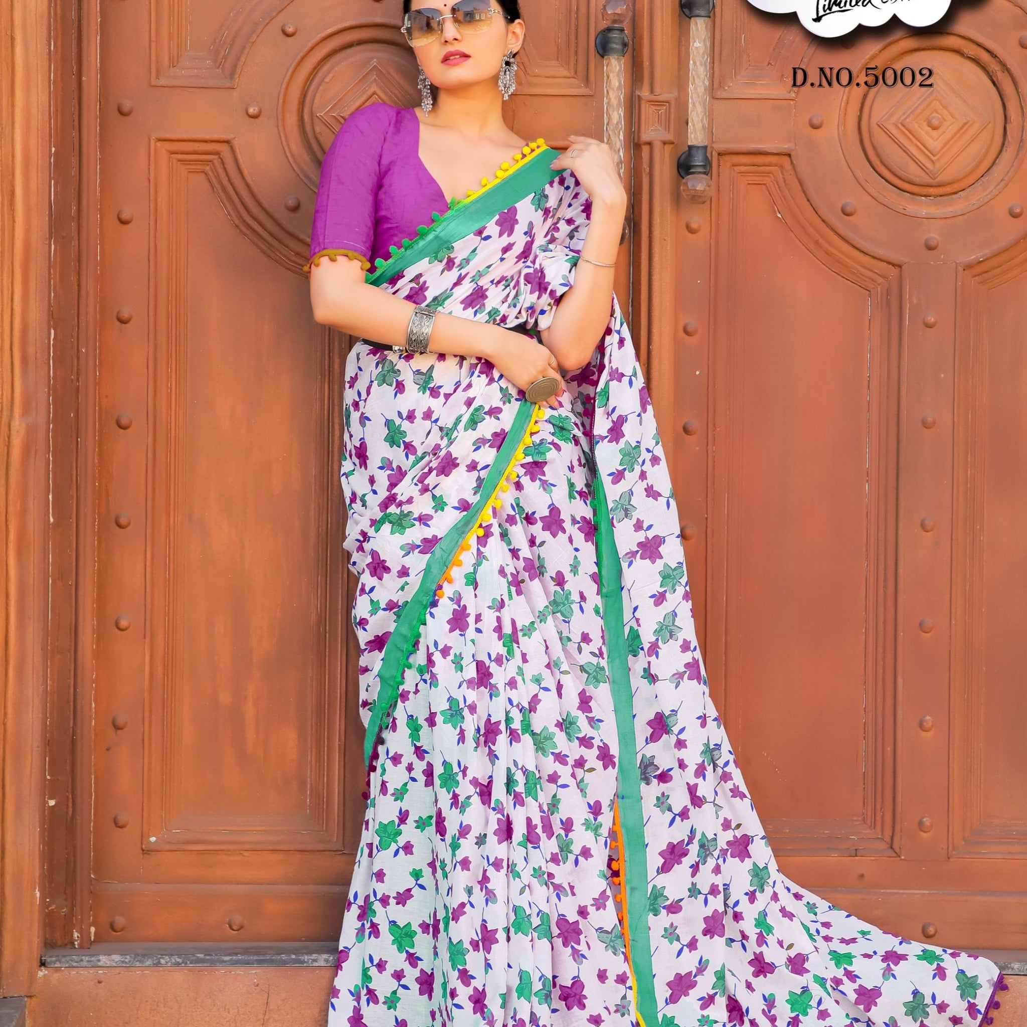 Beautiful Designer Pure Mulmul Cotton Printed with Pum Pum Saree