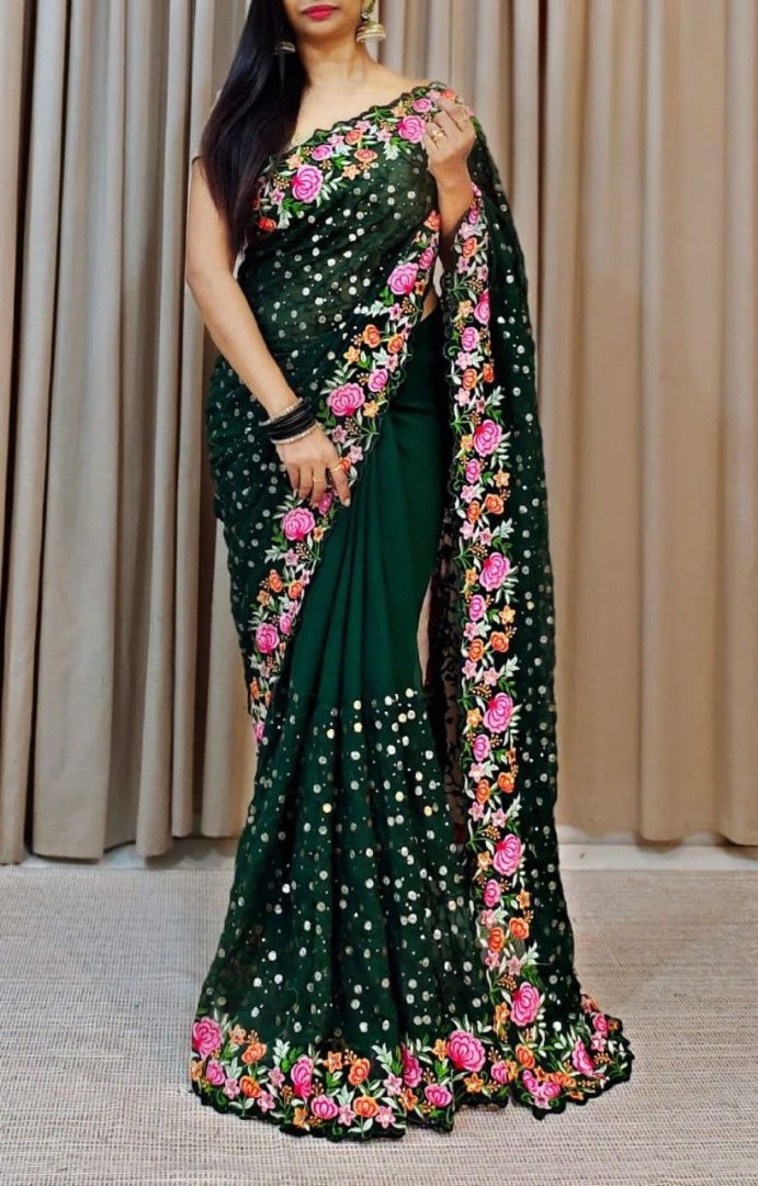 Beautiful Designer Heavy Georgette With Sequence Saree