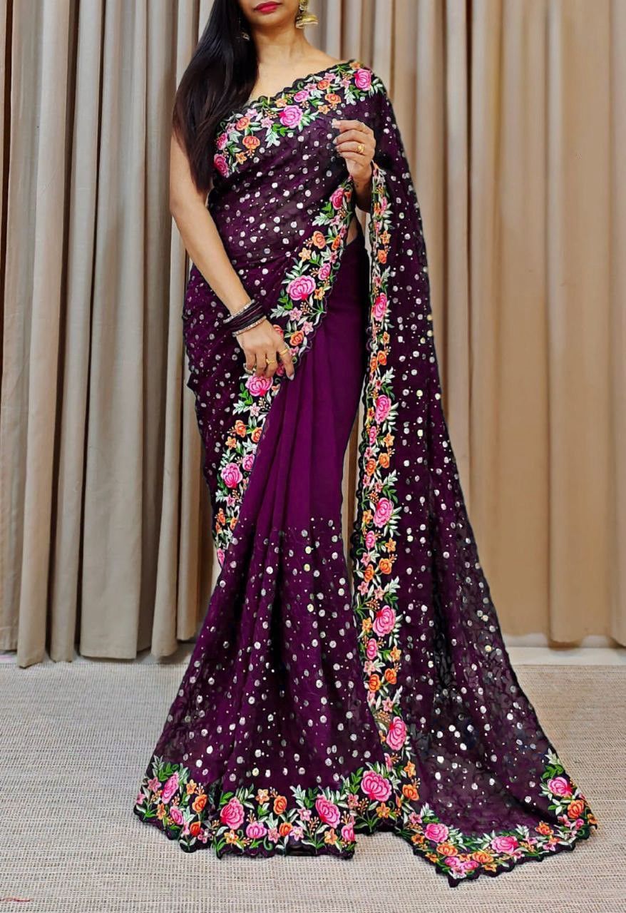 Beautiful Designer Heavy Georgette With Sequence Saree