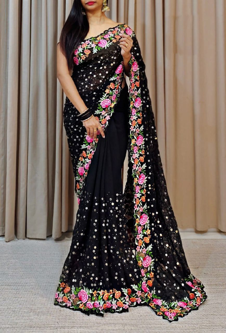 Beautiful Designer Heavy Georgette With Sequence Saree