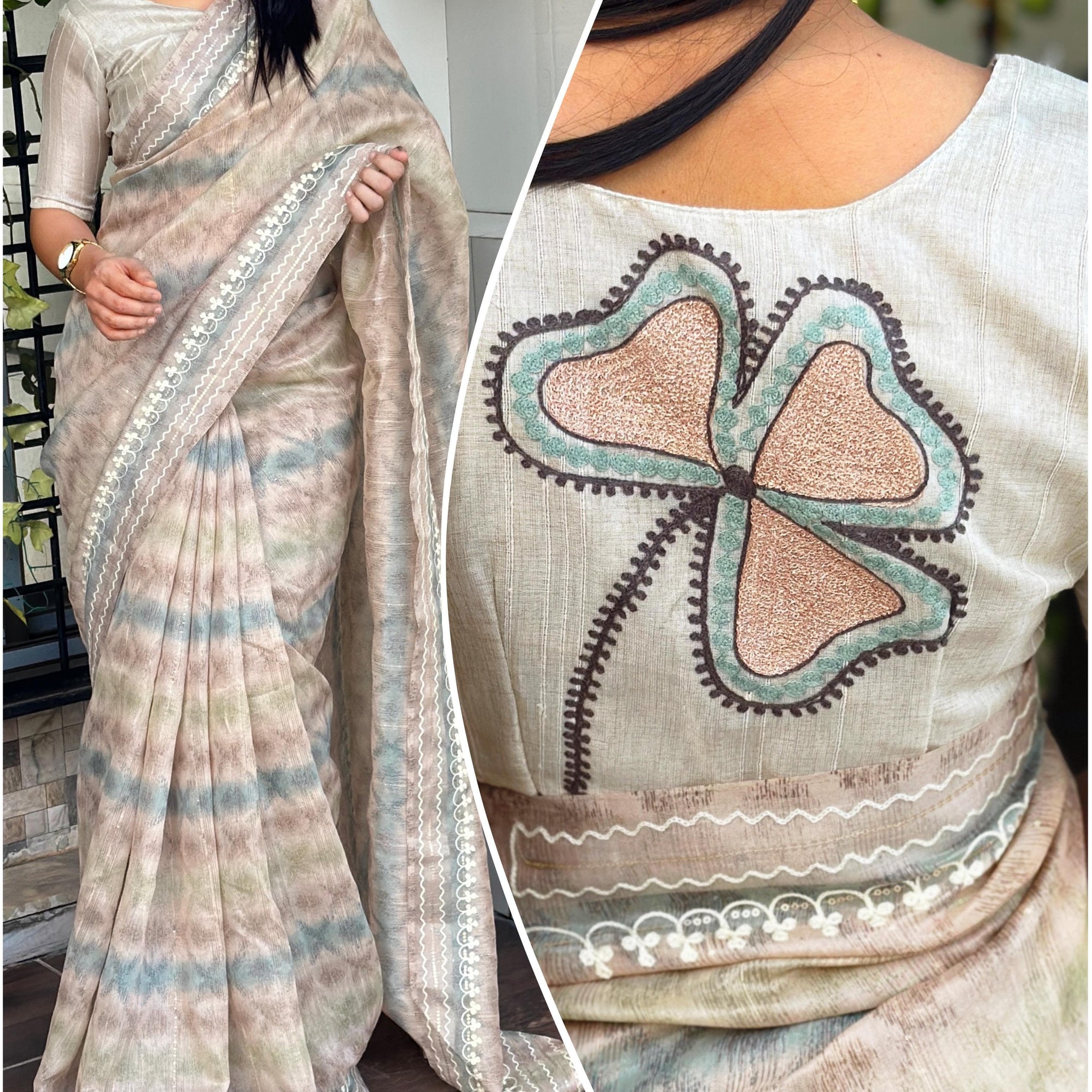 Beautiful Designer Soft Linen With Hand Printed Saree