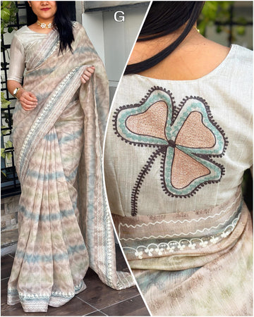 Beautiful Designer Soft Linen With Hand Printed Saree