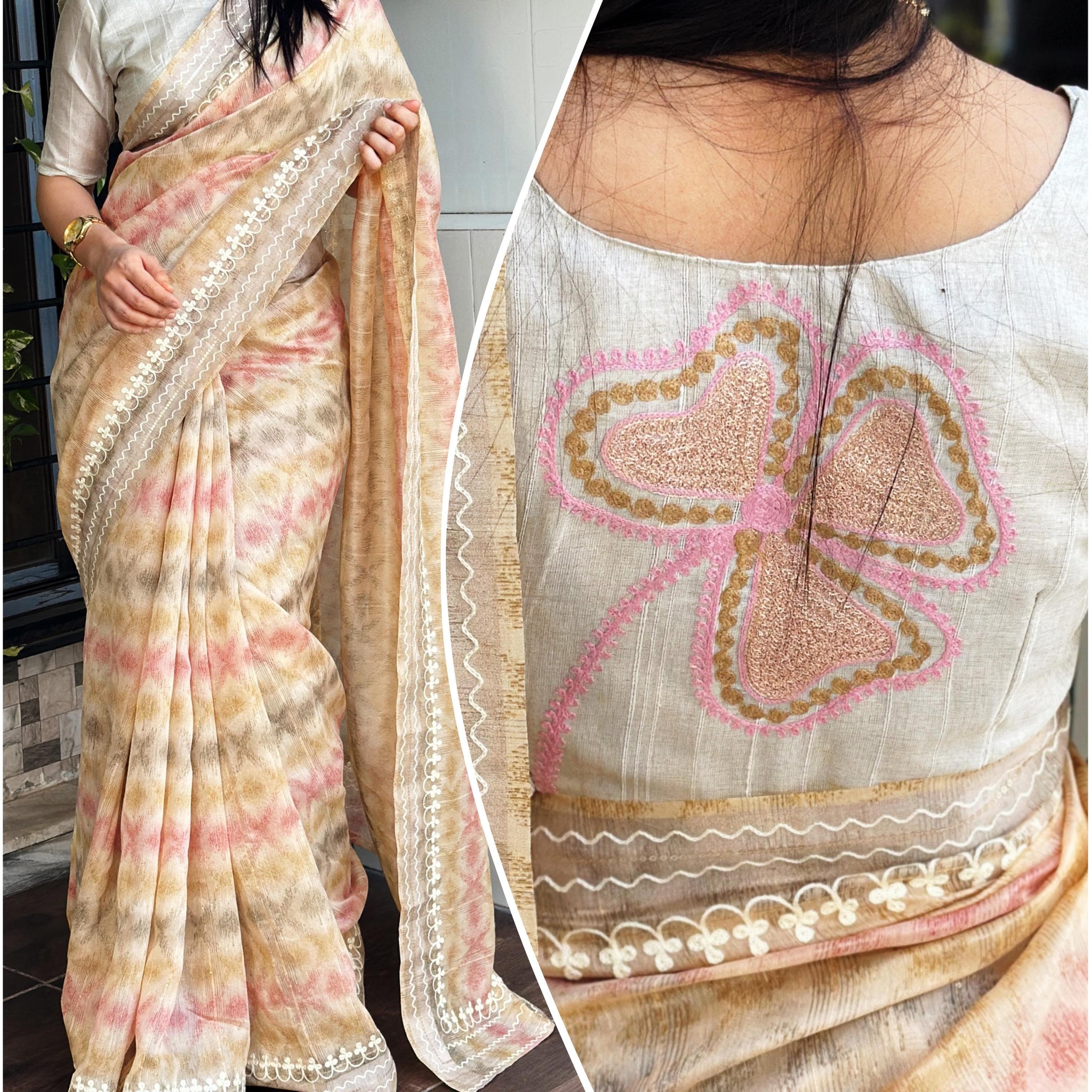 Beautiful Designer Soft Linen With Hand Printed Saree