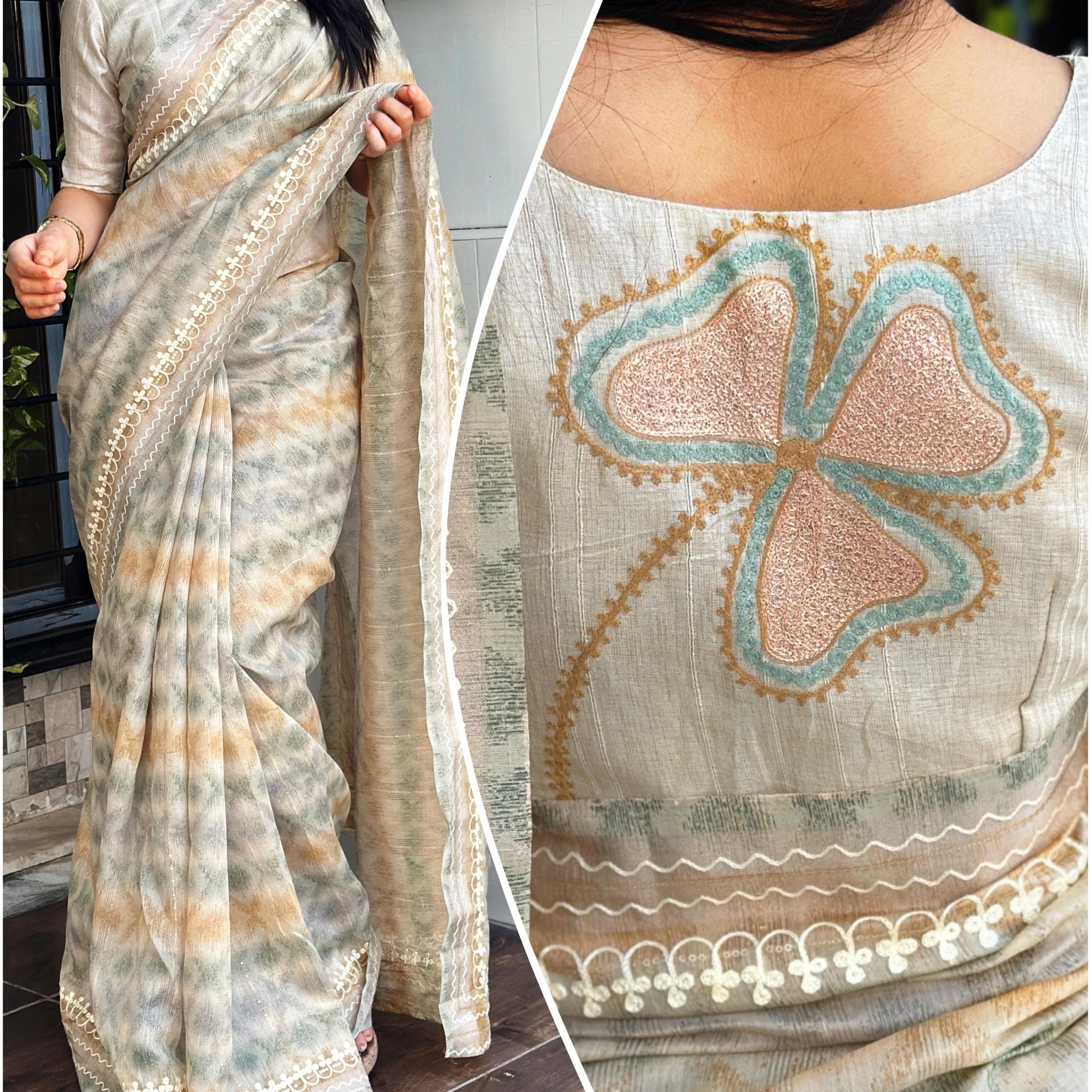 Beautiful Designer Soft Linen With Hand Printed Saree