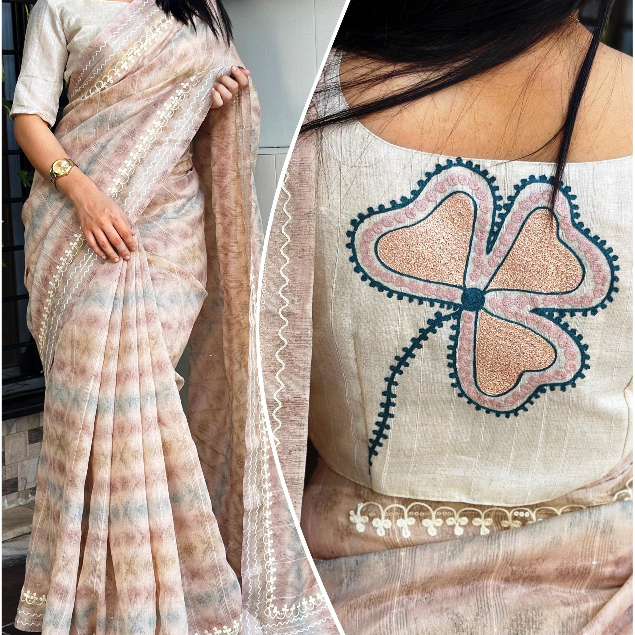 Beautiful Designer Soft Linen With Hand Printed Saree