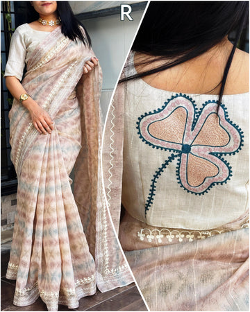 Beautiful Designer Soft Linen With Hand Printed Saree