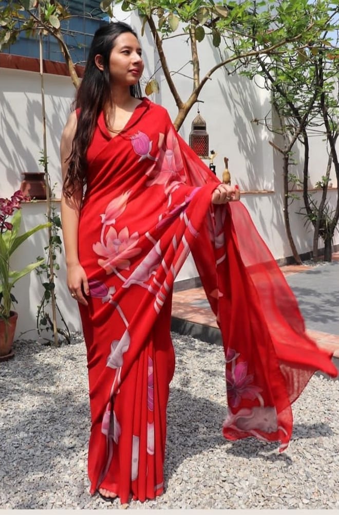 Beautiful Designer Soft Georgette With Digital Print Saree