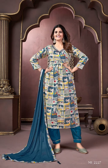 Beautiful Designer Afgani Alia Cut Kurti Pant With Dupatta Salwar Suit