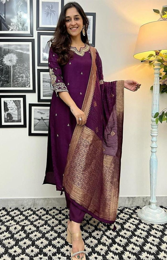 Beautiful Designer Party Wear Chanderi Silk Salwar Suit