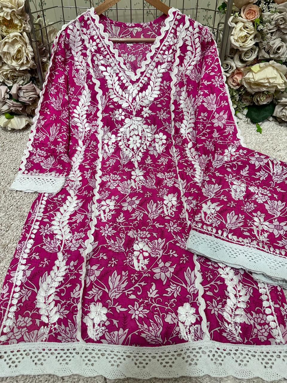 Beautiful Designer Printed Mul Mul Cotton Kurti Plazzo