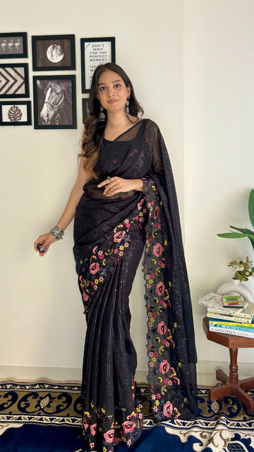 Beautiful Designer Heavy Georgette With Sequence Saree