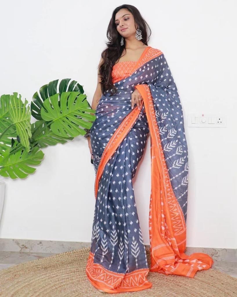 Beutiful Designer Party Wear Plain Linen Saree