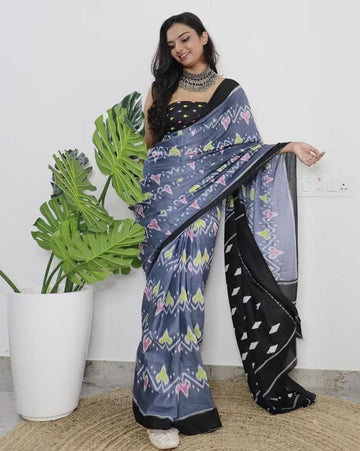 Beautiful Designer Party Wear Plain Linen Saree