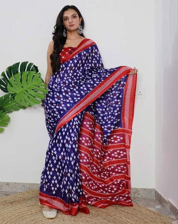 Beautiful Designer Party Wear Plain Linen Saree