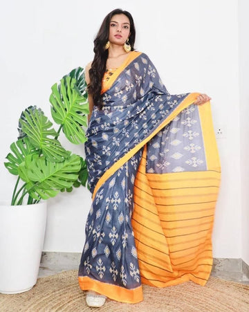 Beutiful Designer Party Wear Plain Linen Saree