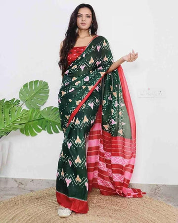 Beautiful Designer Party Wear Plain Linen Saree