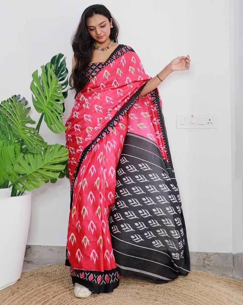 Beautiful Designer Party Wear Plain Linen Saree