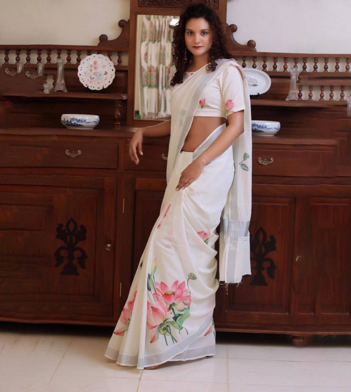 Beautiful Designer Party Wear Original Linen Saree