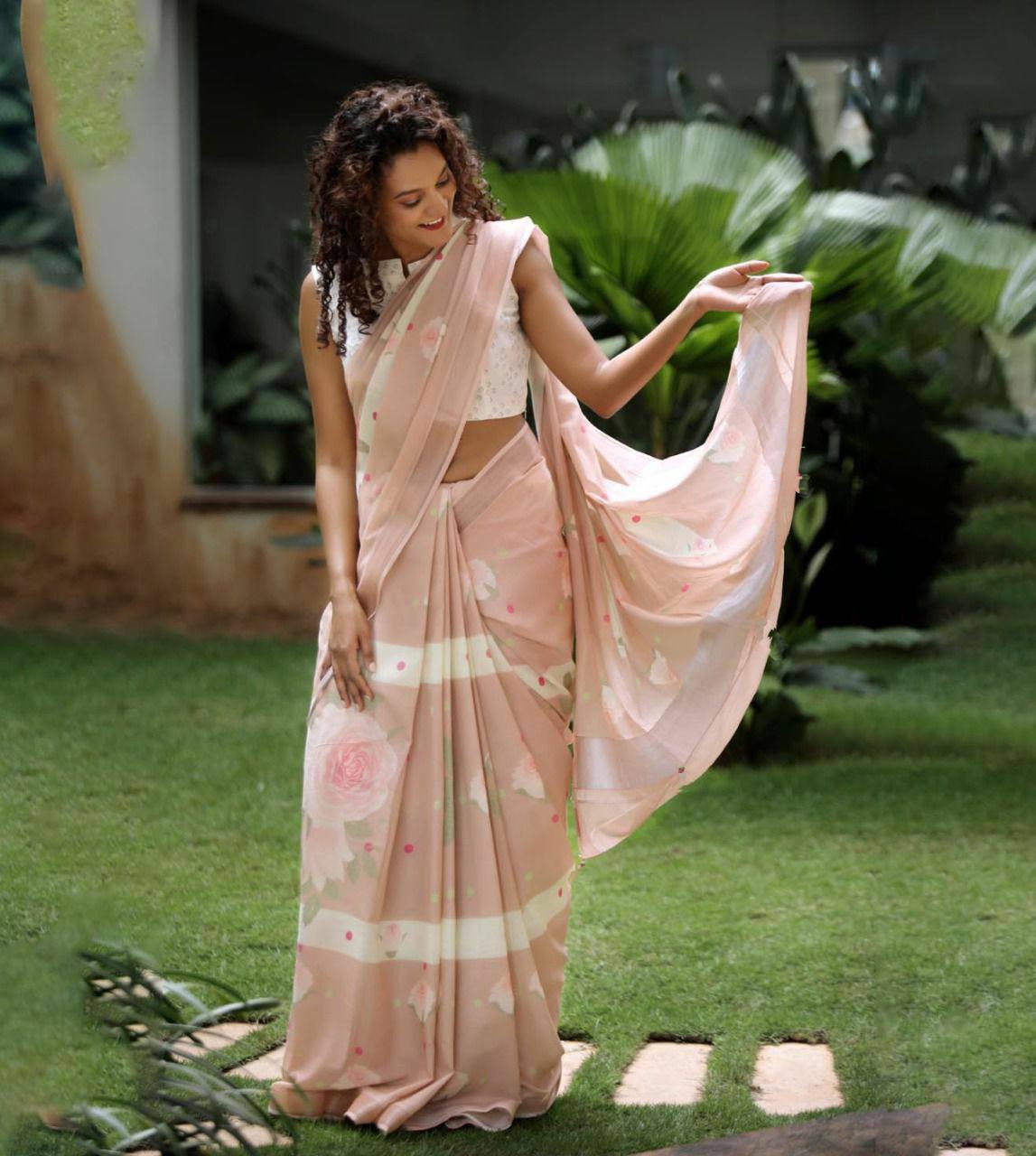 Beautiful Designer Party Wear Original Linen Saree