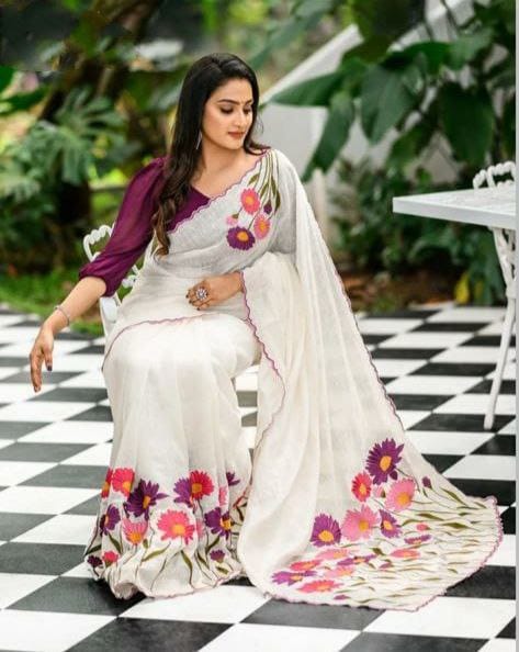 Beautiful Designer Party Wear Original Linen Saree