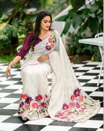 Beautiful Designer Party Wear Original Linen Saree