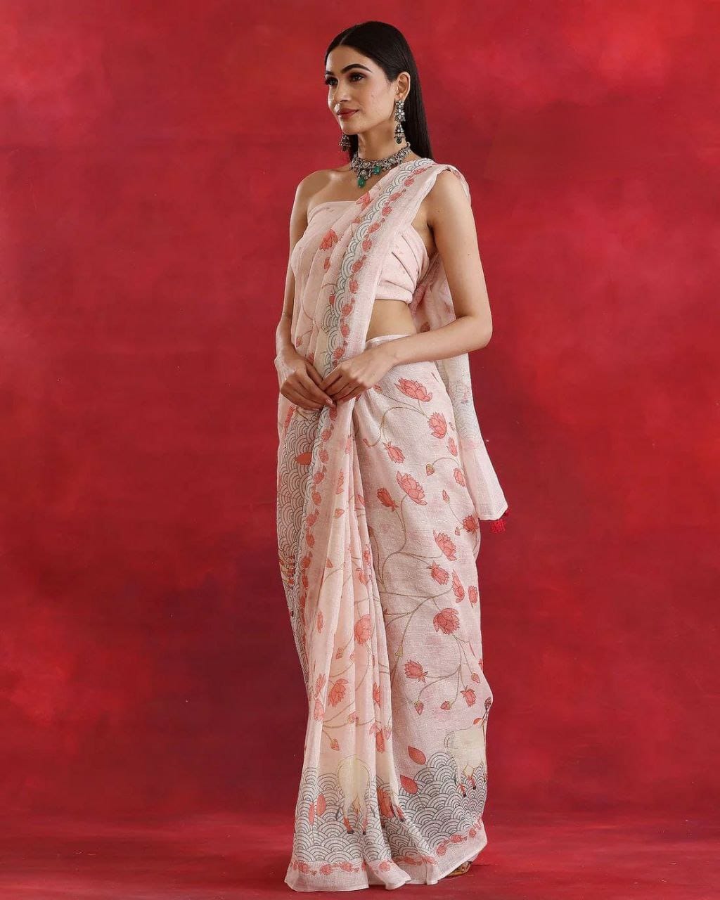 Beautiful Designer Party Wear Original Linen Saree