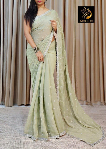 Beautiful Designer Pure Chinon Crepe Sarees