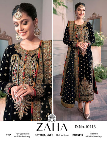 Zaha Designer Heavy Embroidered Georgette Suit D.No10113