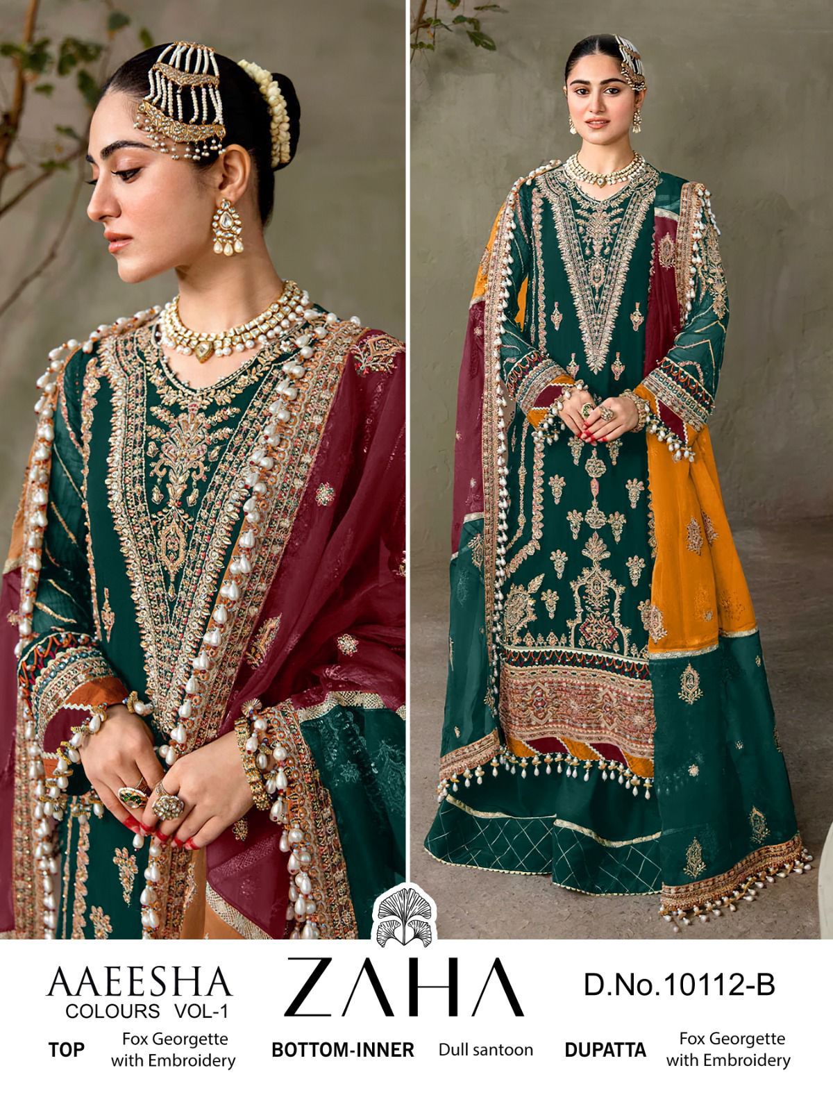 Zaha Designer Bridal Wear Heavy Embroidered Pakistani Suit D.No.10112-A