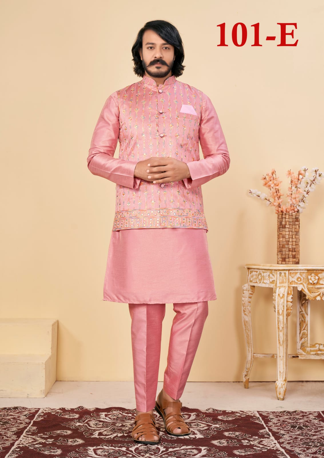 Beautiful Men's Designer Silk Kurta Payjama With Koti Jacket