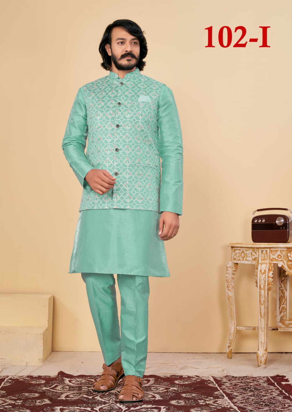 Beautiful Men's Designer Silk Kurta Payjama With Koti Jacket