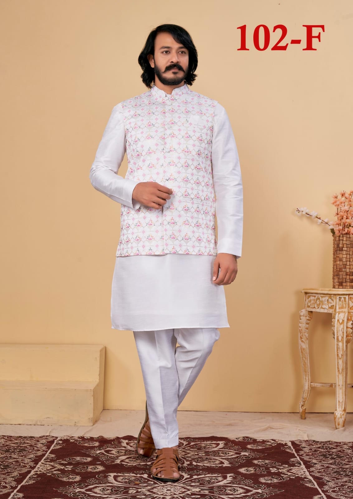 Beautiful Men's Designer Silk Kurta Payjama With Koti Jacket