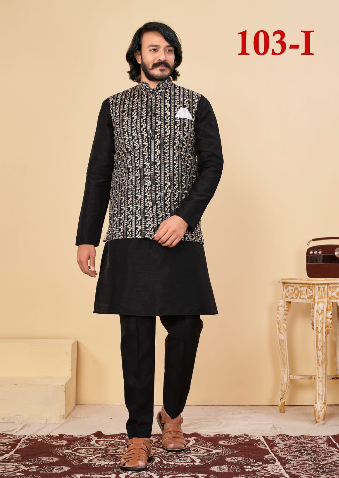 Beautiful Men's Designer Silk Kurta Payjama With Koti Jacket