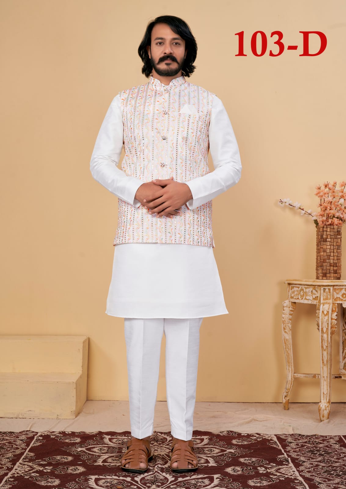 Beautiful Men's Designer Silk Kurta Payjama With Koti Jacket