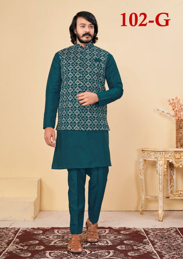 Beautiful Men's Designer Silk Kurta Payjama With Koti Jacket