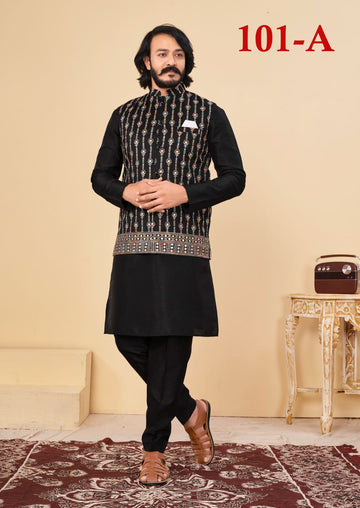 Beautiful Men's Designer Silk Kurta Payjama With Koti Jacket