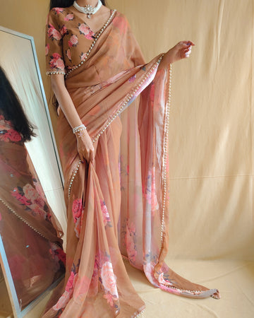 Beautiful Designer Flower Printed Georgette Saree