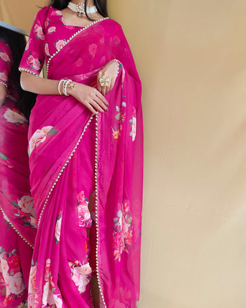 Beautiful Designer Flower Printed Georgette Saree