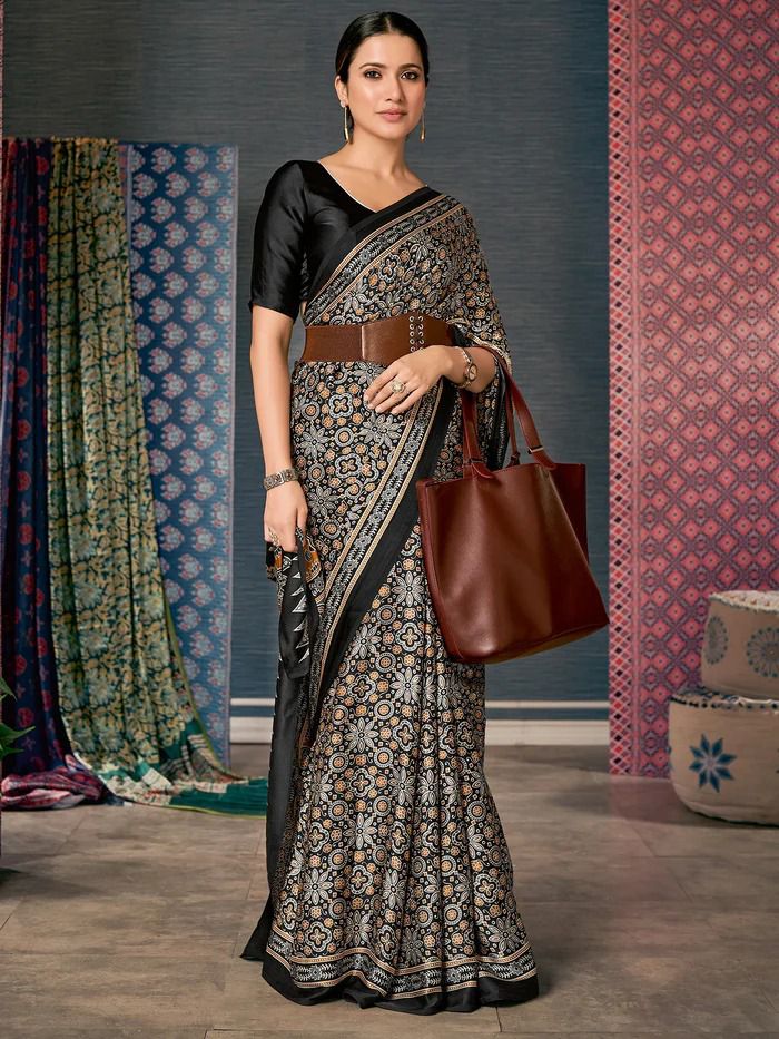 Beautiful Designer Party Wear Ajrakh Print Japan Crape Saree