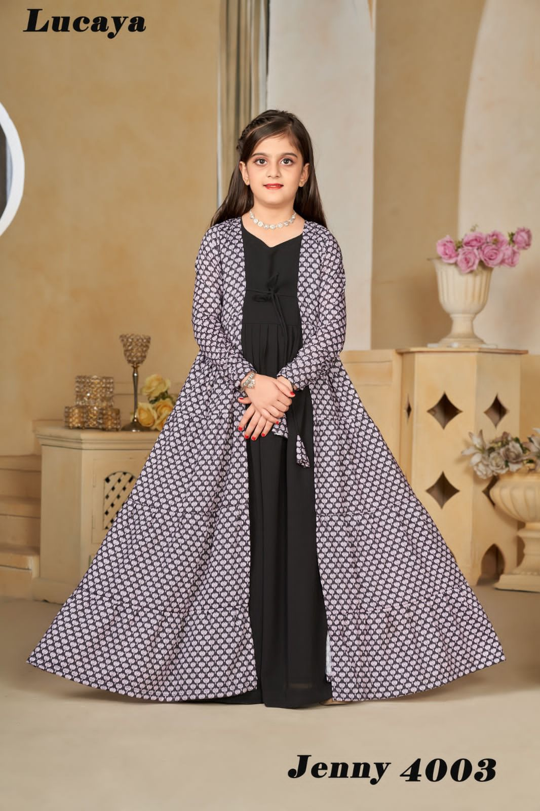 Beautiful Designer Kids Girls Indo Western shrug Digital Printed Dress