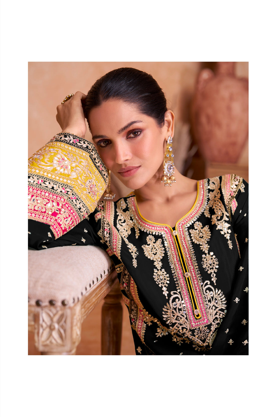 Designer Occasion Wear Latest Premium Real Chinnon Black Salwar Suit