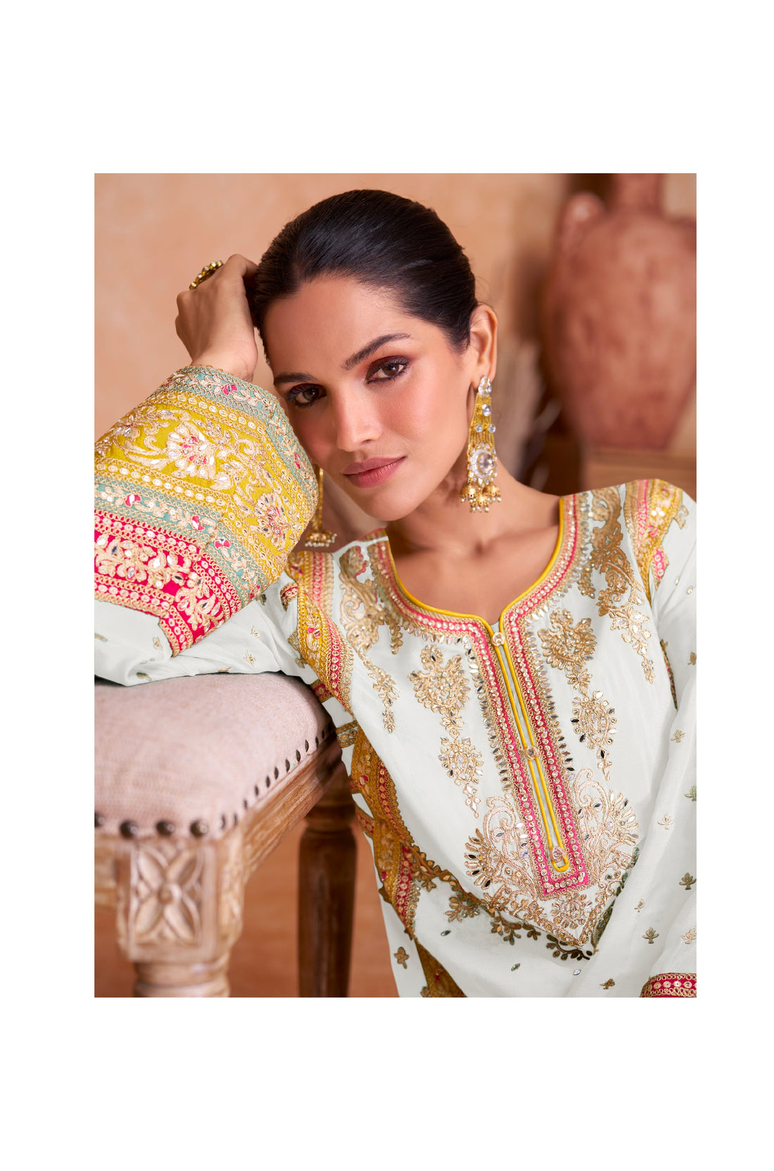 Designer Occasion Wear Latest Premium Real Chinnon White Salwar Suit