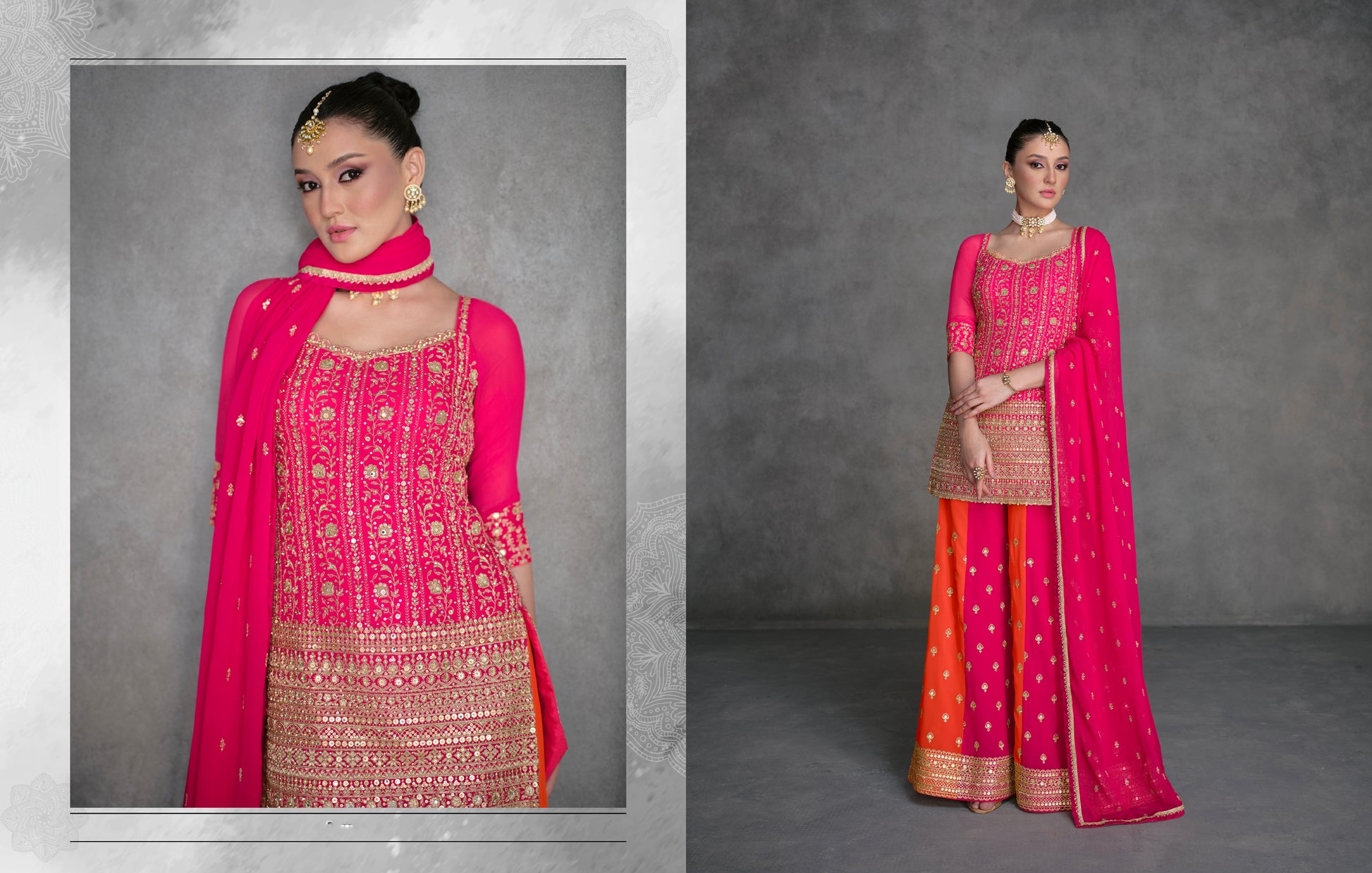 Pink Georgette Sharara Suit with Embroidery Dupatta