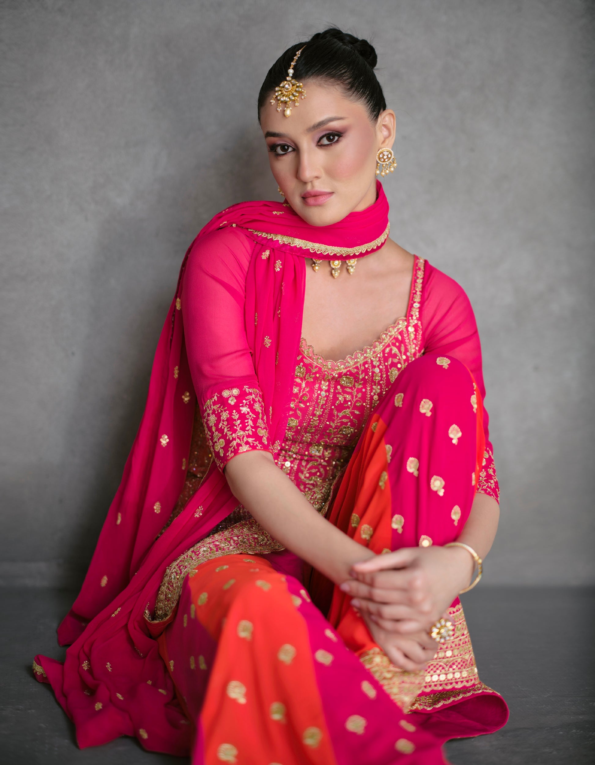 Pink Georgette Sharara Suit with Embroidery Dupatta