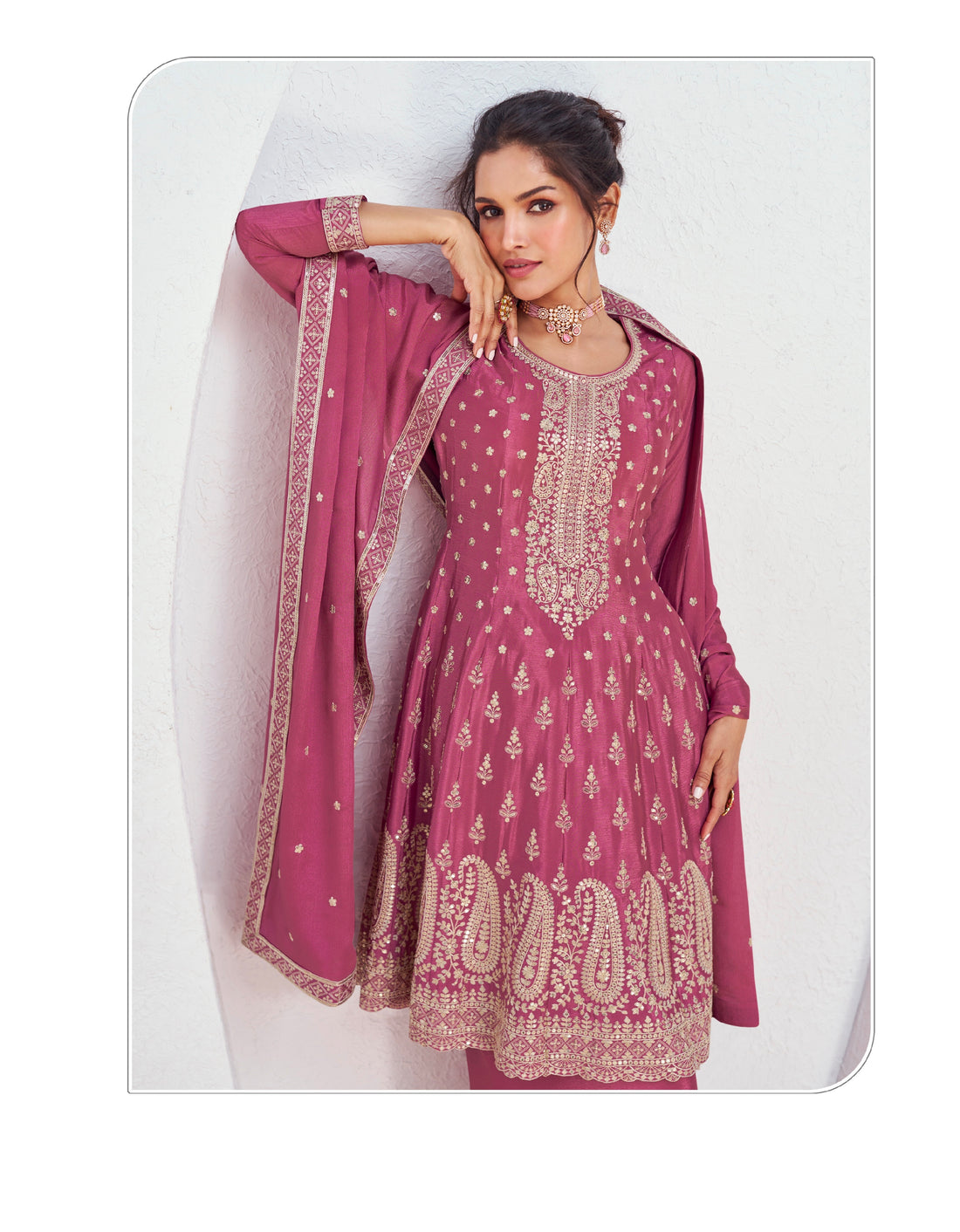 Designer Occasion Wear Latest Premium Chinnon Silk Anarkali Style Salwar Suit