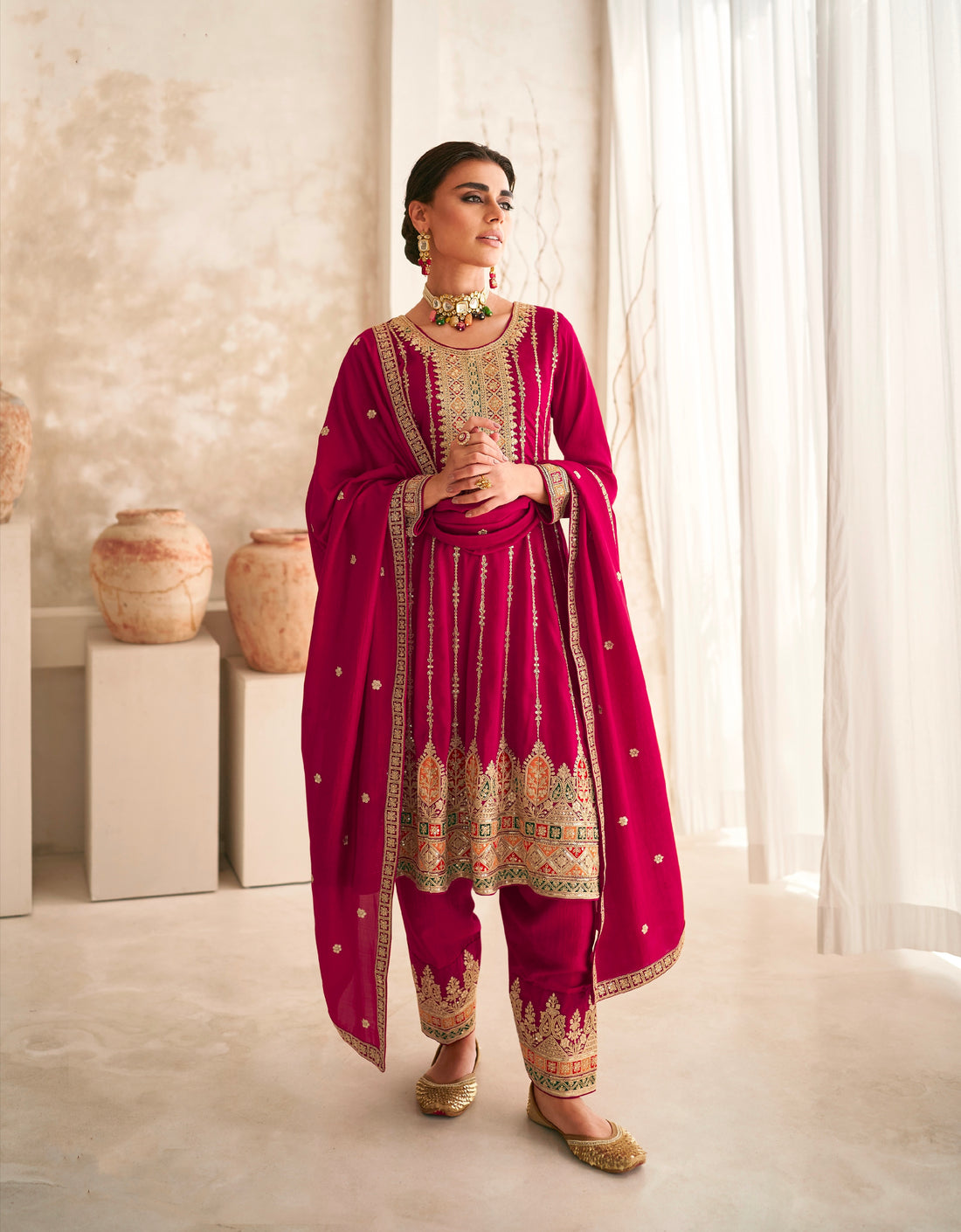 Red Premium Silk Anarkali Suit with Embroidered Dupatta