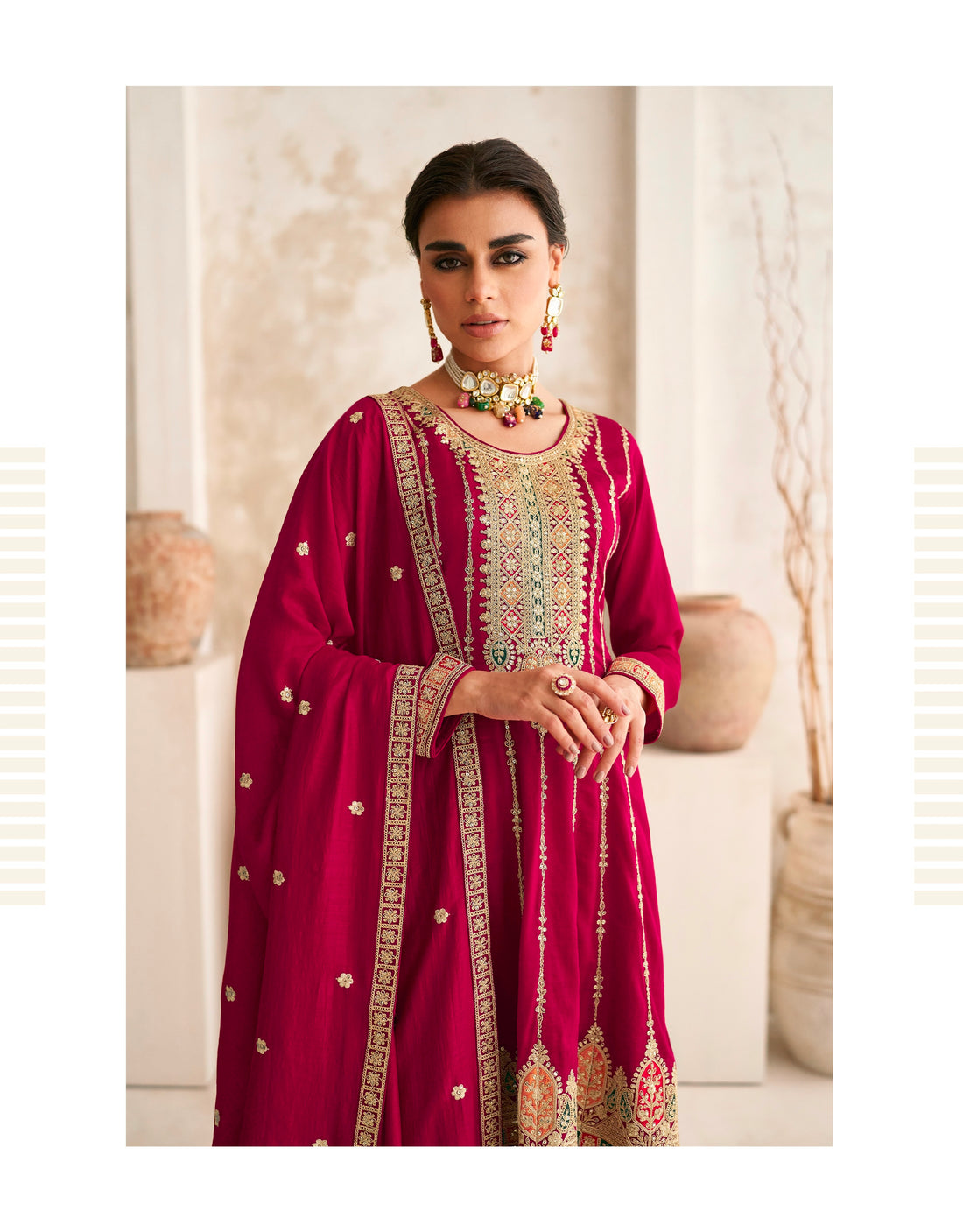 Red Premium Silk Anarkali Suit with Embroidered Dupatta