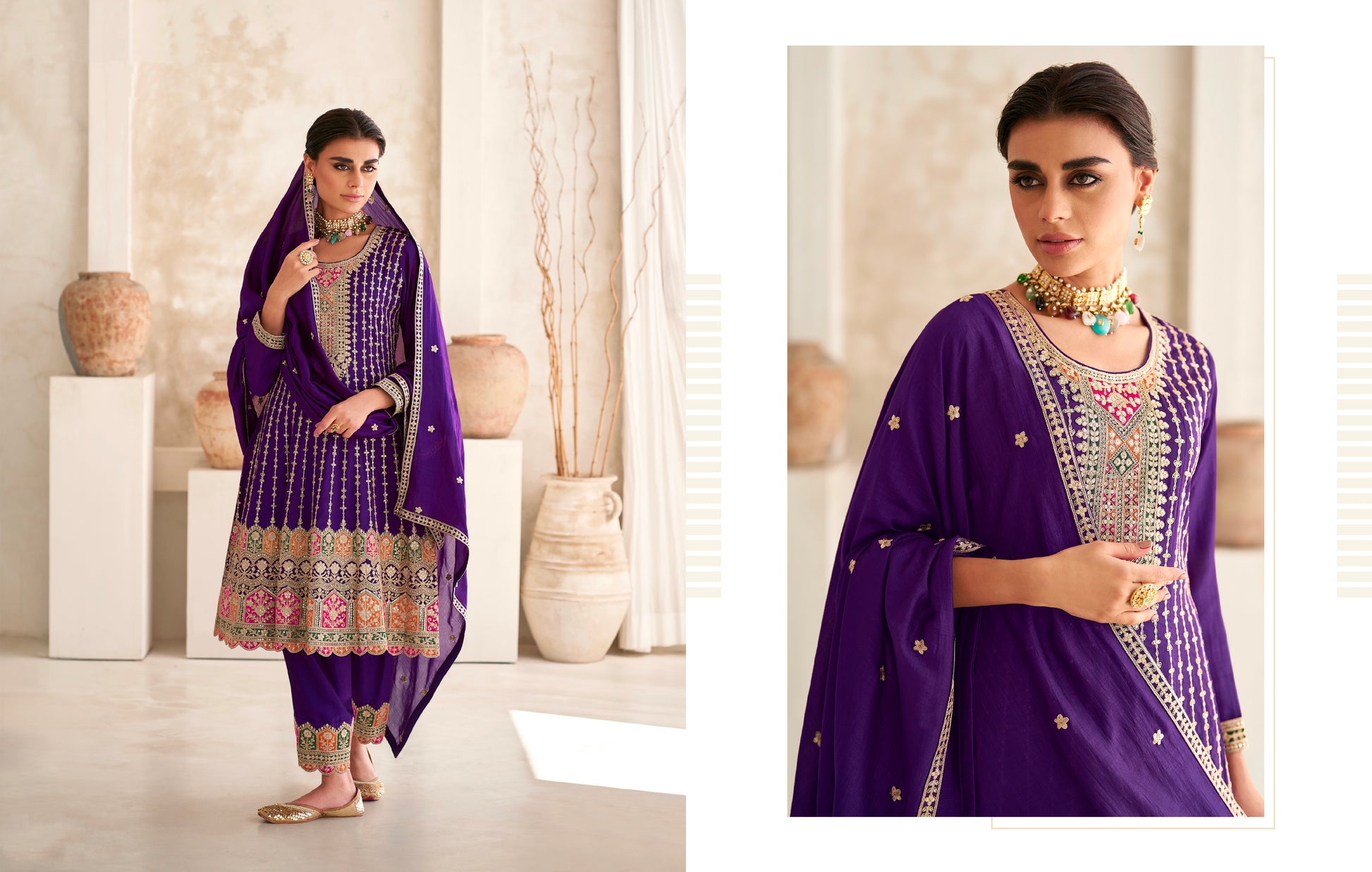 Purple Premium Silk Anarkali Suit with Embroidered Dupatta